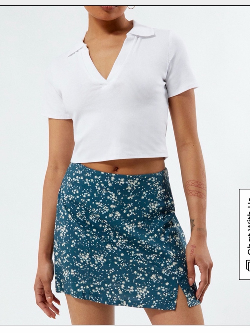 RVCA Blue Floral Mini Skirt with Side Slit